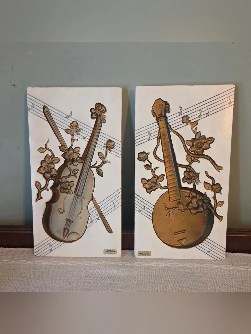 Vintage MCM Enesco Chalkware Wall Plaques Celebrating The Grand Ole Opry